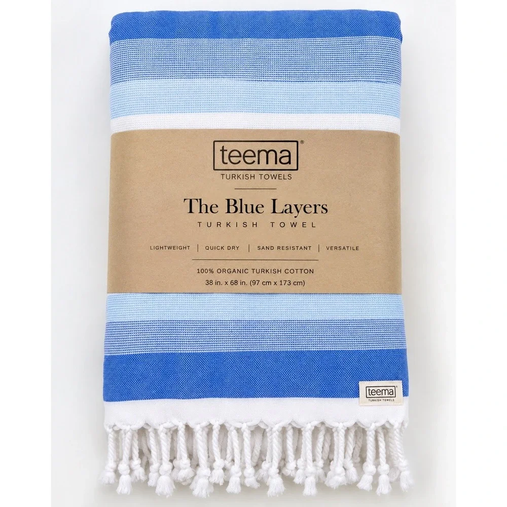 Teema The Blue Layers Turkish Towel 38x68 Organic Cotton Beach Bath Blanket NEW
